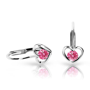 Dětské náušnice Danfil srdíčka C1943 z bílého zlata s kamínkem Tcf Red, zapínání klapka