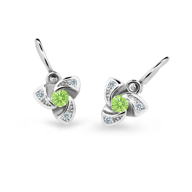 Dětské náušnice Danfil C2203 z bílého zlata s kamínkem Peridot Green, zapínání brizura