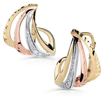 Zlaté dámské náušnice DF 4549, briliantové, žluté+bílé+červené