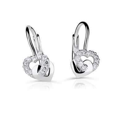 Dámské náušnice Danfil srdíčka C5262 z bílého zlata se zirkony White, zapínání klapka