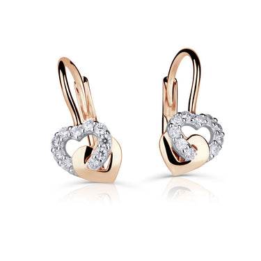 Dámské náušnice Danfil srdíčka C5262 z růžového zlata se zirkony White, zapínání klapka