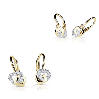 Set dámských a dětských náušnic Danfil C5262/5263, žluté zlato s kamínky White, zapínání klapka a brizura