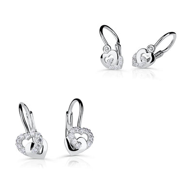 Set dámských a dětských náušnic Danfil C5262/5263, bílé zlato s kamínky White, zapínání klapka a brizura