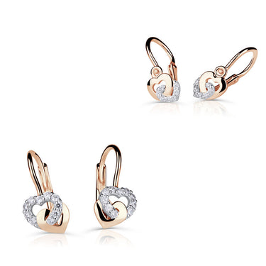 Set dámských a dětských náušnic Danfil C5262/5263, růžové zlato s kamínky White, zapínání klapka a brizura