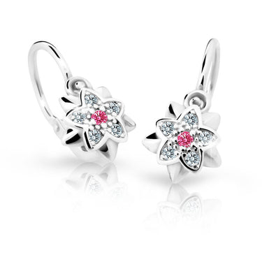Dětské náušnice Danfil kytičky C2210 z bílého zlata s kamínkem Tcf Red, zapínání brizura