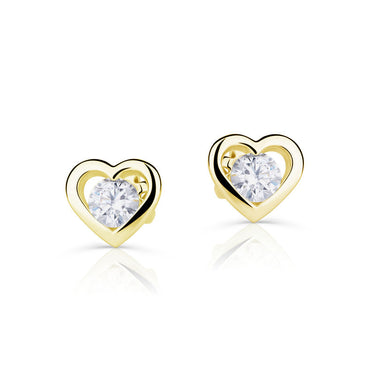 Dětské náušnice Danfil C4377 ze žlutého zlata s kamínkem White, zapínání balónek
