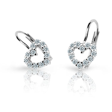 Dětské náušnice Danfil srdíčka C2157 z bílého zlata s kamínky White, zapínání klapka