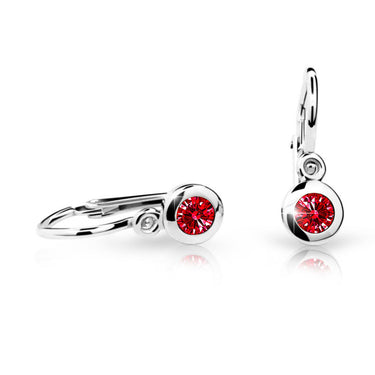 Dětské náušnice Danfil C1537 z bílého zlata s kamínkem Ruby Dark, zapínání brizura
