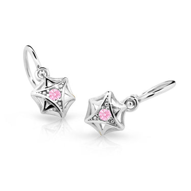Dětské náušnice Danfil C2209 z bílého zlata s kamínkem Pink, zapínání brizura