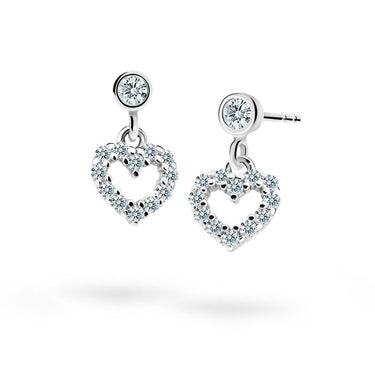 Dětské visací náušnice Danfil srdíčka C2157 z bílého zlata s kamínky White, zapínání puzeta