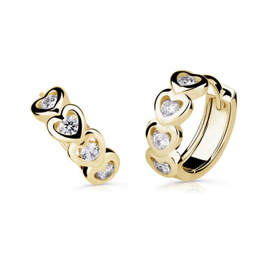 Dámské náušnice Danfil srdíčka C5026 ze žlutého zlata s kamínky White
