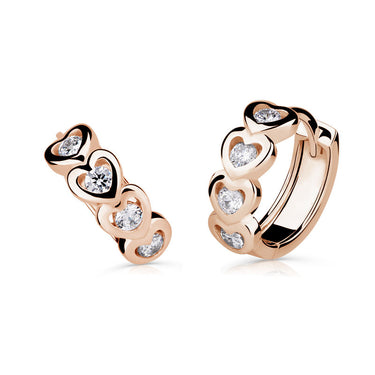 Dámské náušnice Danfil srdíčka C5026 z růžového zlata s kamínky White