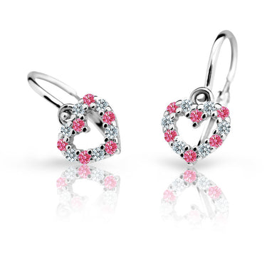 Dětské náušnice Danfil srdíčka C2157 z bílého zlata s kamínky Tcf Red, zapínání brizura