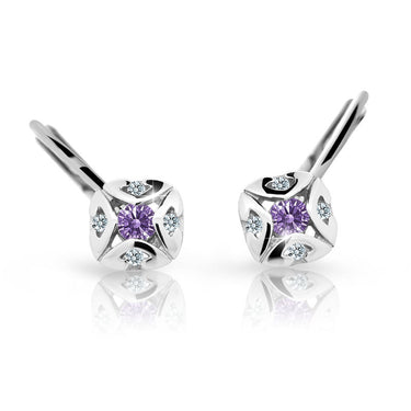 Dětské náušnice Danfil C2250 z bílého zlata s kamínkem Amethyst, zapínání klapka