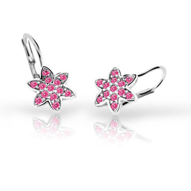 Dětské náušnice Danfil kytičky C2206 z bílého zlata s kamínky Tcf Red, zapínání klapka