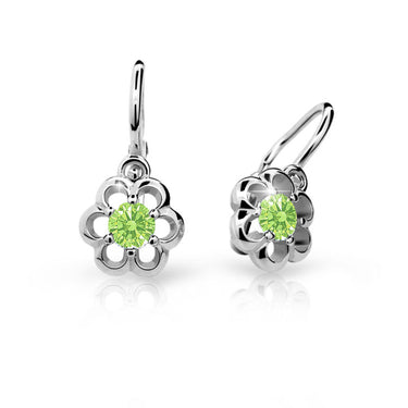 Dětské náušnice Danfil kytičky C1947 z bílého zlata s kamínkem Peridot Green, zapínání brizura