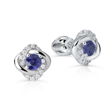 Zlaté dámské náušnice DF 3263, safír s diamanty, bílé zlato