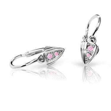 Dětské náušnice Danfil C1899 z bílého zlata s kamínky Pink, zapínání brizura