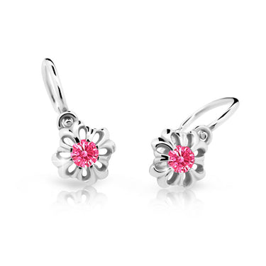 Dětské náušnice Danfil kytičky C2208 z bílého zlata s kamínkem Tcf Red, zapínání brizura