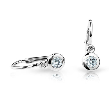 Dětské náušnice Danfil C1537 z bílého zlata s kamínkem White, zapínání brizura