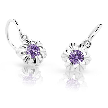 Dětské náušnice Danfil C2213 z bílého zlata s kamínkem Amethyst, zapínání brizura