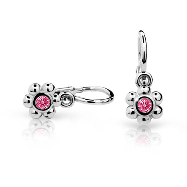 Dětské náušnice Danfil kytičky C2031 z bílého zlata s kamínkem Tcf Red, zapínání brizura