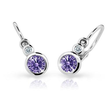 Dětské náušnice Danfil C1984 z bílého zlata s kamínkem Amethyst, zapínání brizura