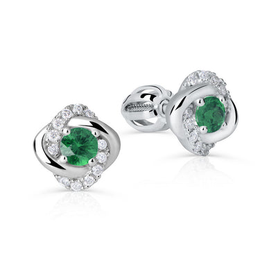 Zlaté dámské náušnice DF 3263, smaragd s diamanty, bílé zlato