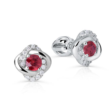 Zlaté dámské náušnice DF 3263, rubín s diamanty, bílé zlato