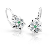 Dětské náušnice Danfil kytičky C2210 z bílého zlata s kamínkem Emerald Green, zapínání brizura