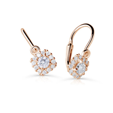Dětské náušnice Danfil C5542 z růžového zlata s kamínky White, zapínání brizura