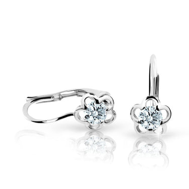 Dětské náušnice Danfil kytičky C1945 z bílého zlata s kamínkem White, zapínání klapka