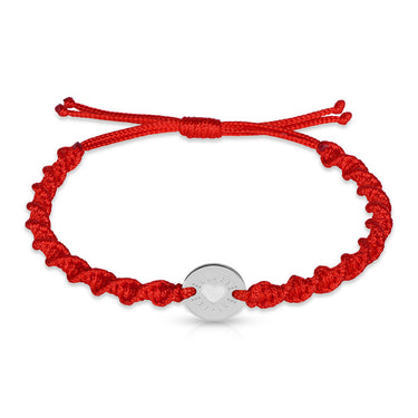 Náramek zlatá placička s červenou šňůrkou Danfil DLB/BLL009, bílé zlato