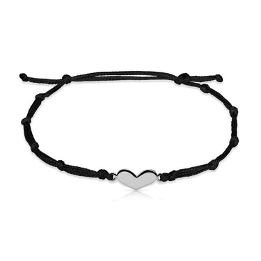 Náramek zlaté srdce s černou šňůrkou Danfil DLB/BLL005, bílé zlato