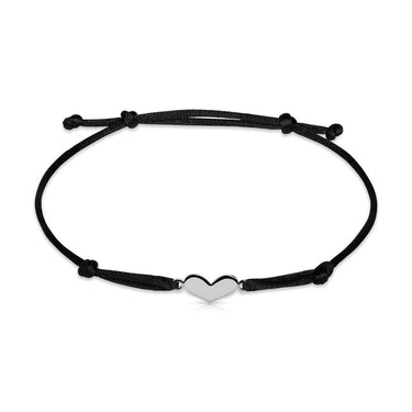 Náramek zlaté srdce s černou šňůrkou Danfil DLB/BLL006, bílé zlato