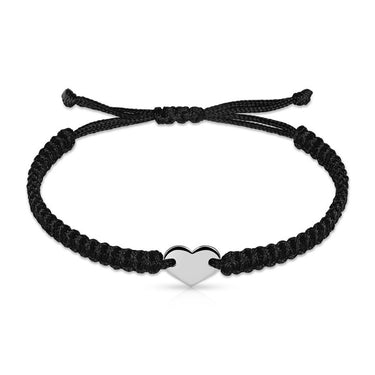 Náramek zlaté srdce s černou šňůrkou Danfil DLB/BLL007, bílé zlato
