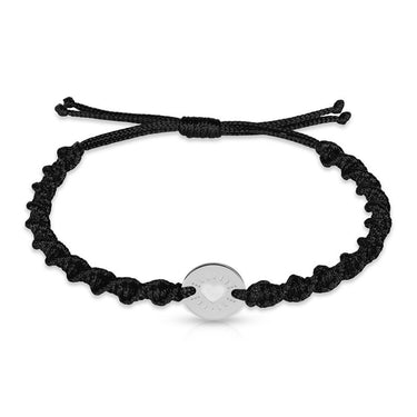 Náramek zlatá placička s černou šňůrkou Danfil DLB/BLL009, bílé zlato