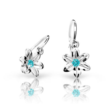 Dětské náušnice Danfil kytičky C1993 z bílého zlata s kamínkem Mint Green, zapínání brizura