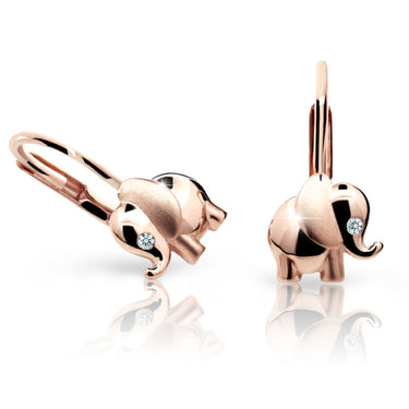 Dětské náušnice Danfil sloníci C1955 z růžového zlata s kamínkem White, zapínání klapka