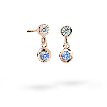 Dětské visací visací náušnice Danfil C1537 z růžového zlata s kamínkem Arctic Blue, zapínání puzeta