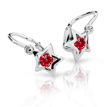 Dětské náušnice Danfil hvězdičky C1942 z bílého zlata s kamínkem Ruby Dark, zapínání brizura