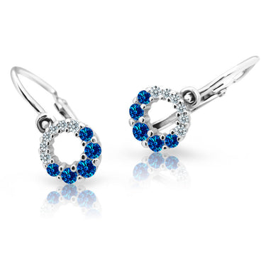 Dětské náušnice Danfil C2154 z bílého zlata s kamínky Dark Blue, zapínání brizura