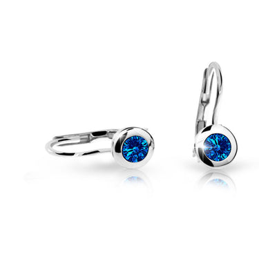 Dětské náušnice Danfil C1537 z bílého zlata s kamínkem Dark Blue, zapínání klapka
