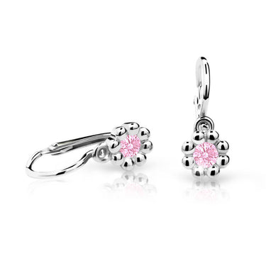 Dětské náušnice Danfil kytičky C2030 z bílého zlata s kamínkem Pink, zapínání brizura