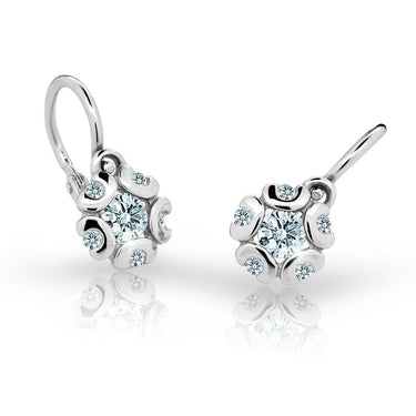 Dětské náušnice Danfil kytičky C2178 z bílého zlata s kamínky White, zapínání brizura