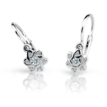 Dětské náušnice Danfil kytičky C2149 z bílého zlata s kamínky White, zapínání brizura