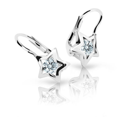 Dětské náušnice Danfil hvězdičky C1942 z bílého zlata s kamínkem White, zapínání klapka