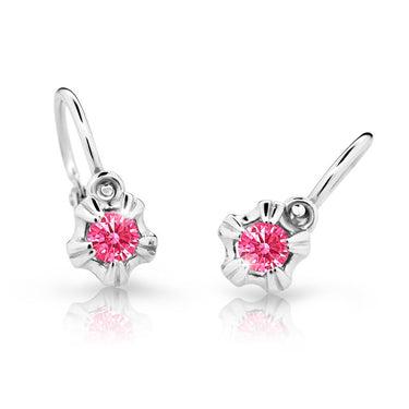 Dětské náušnice Danfil C2158 z bílého zlata s kamínkem Tcf Red, zapínání brizura