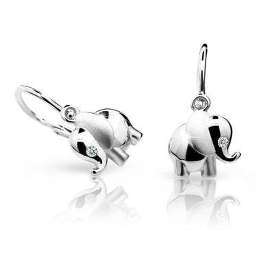Dětské náušnice Danfil sloníci C1955 z bílého zlata s kamínkem White, zapínání brizura