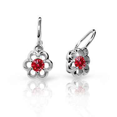 Dětské náušnice Danfil kytičky C1947 z bílého zlata s kamínkem Ruby Dark, zapínání brizura